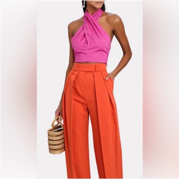 Staud Kai Top Peony Pink Crisscross Halter Shirt Cotton Sleeveless Sz 10 NEW - Picture 8 of 11